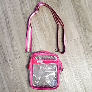 Clear purse with pink trim